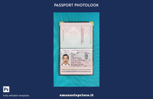 modello di aspetto fotografico del passaporto Moldova (presente) in stile verifi